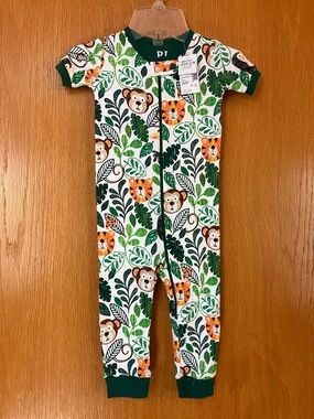 6-9M Jungle Animal Print Kids Footless One-Piece in Green & Orange